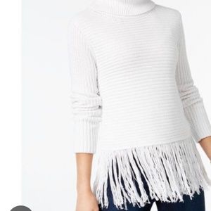 White Fringe Turtle Neck